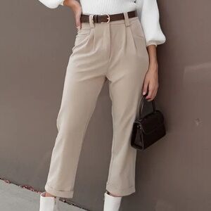 Petal & Pup Lexie Beige High‎ Waist Ankle Straight Leg Cuffed Hem Pants Size 6